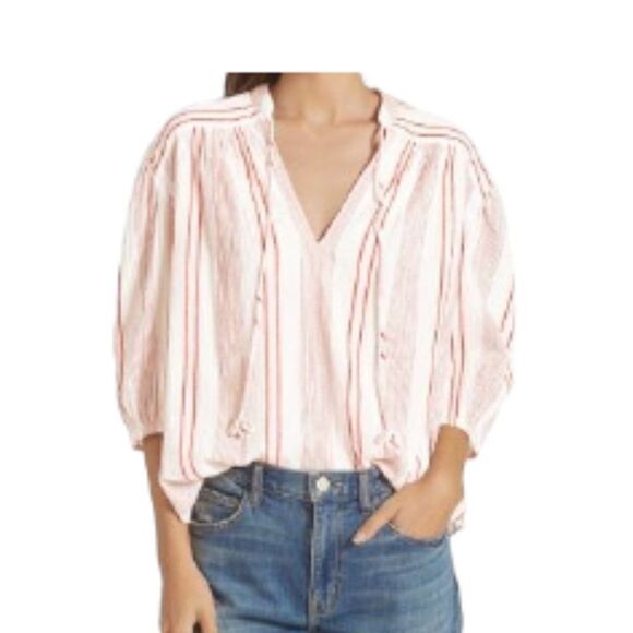 Joie Rowyn Boho Striped Peasant Top In Porcelain Small NWT - Picture 1 of 2